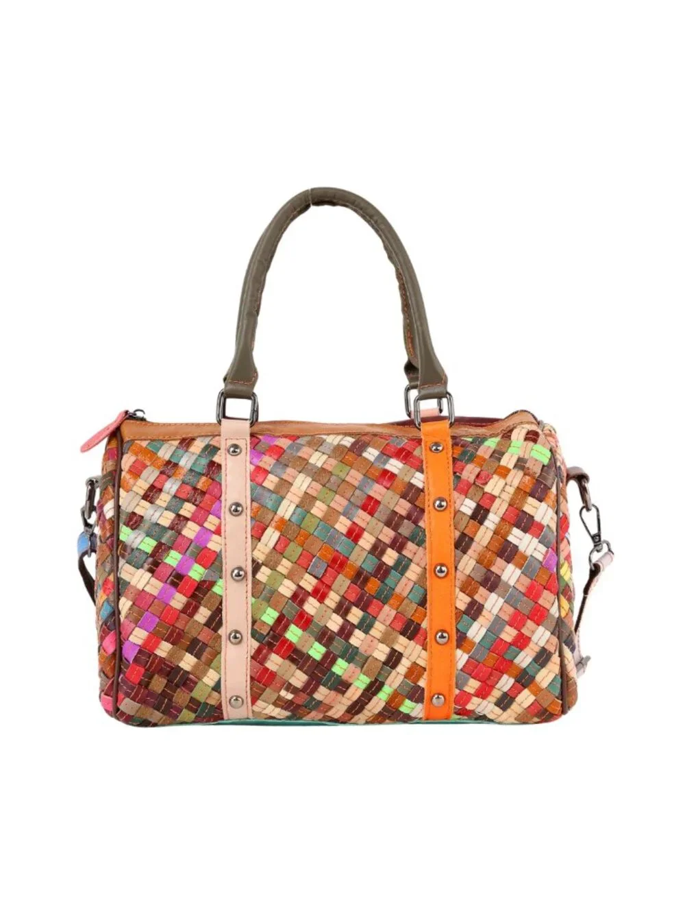 NWT Genuine Leather Woven Multicolor Large Satchel